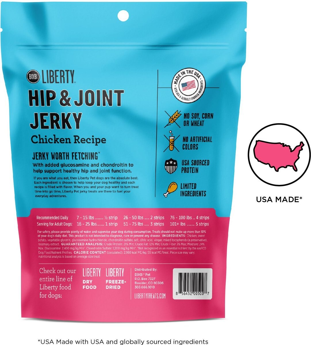 BIXBI Liberty Hip and Joint Chicken Jerky Grain-Free Dog Treats