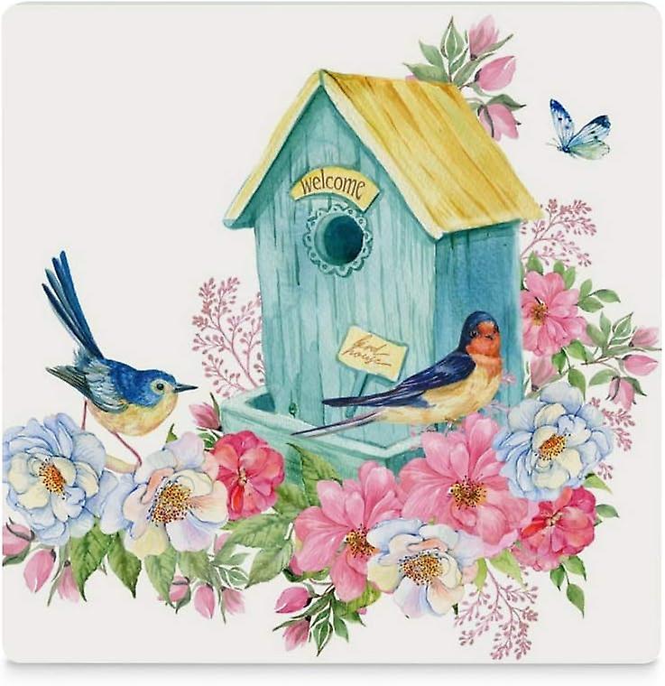 Printed Square Bird House Swallow Ceramic Coasters With Cork-backed For Coffee Drink Cup Mat Absorbent Stone Coaster Set Of 4/6