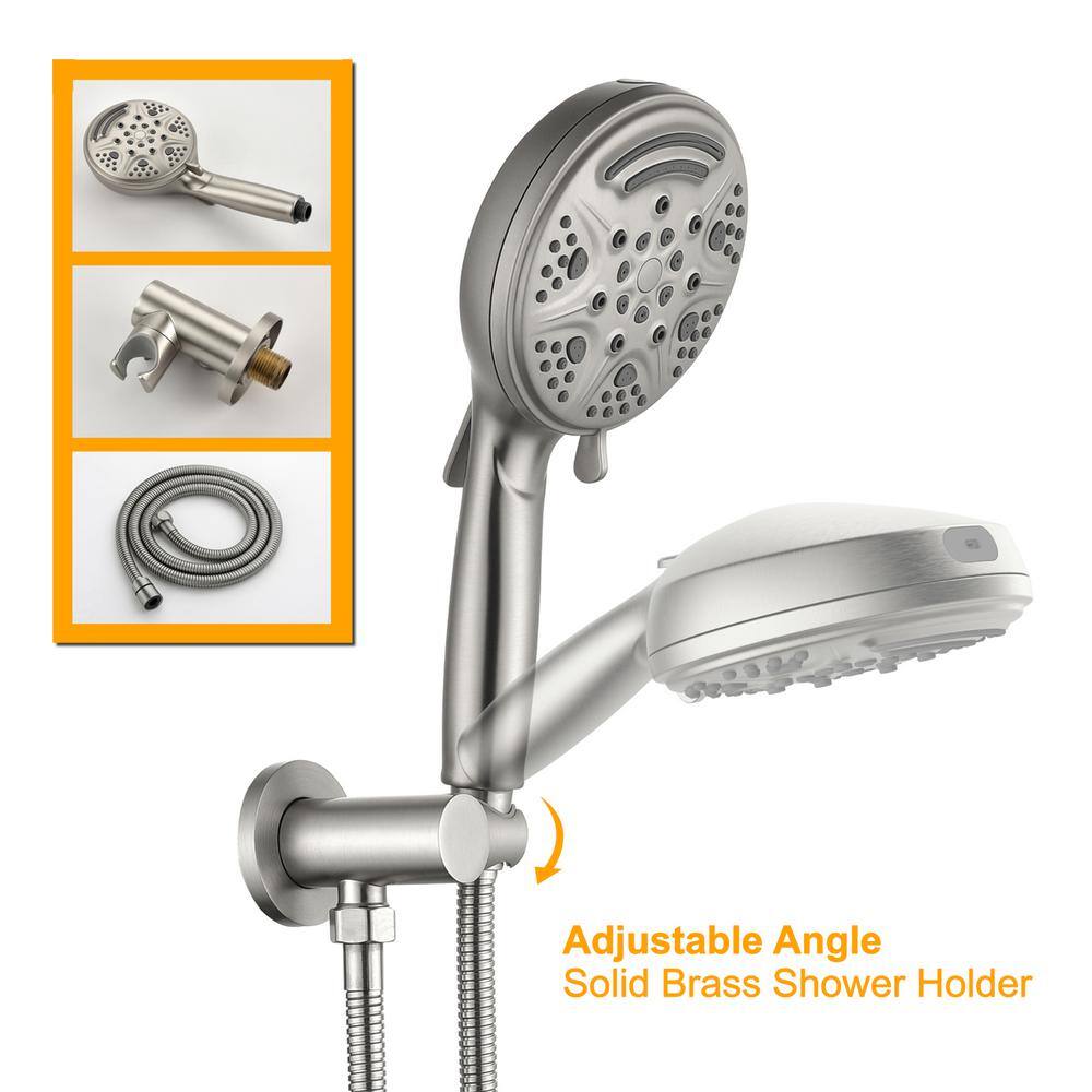 Satico 9-Spray Patterns with 2.5GPM Round 8 in. Wall Mounted Rain Dual Shower Heads and Handheld in Brushed Nickel SC019BDA