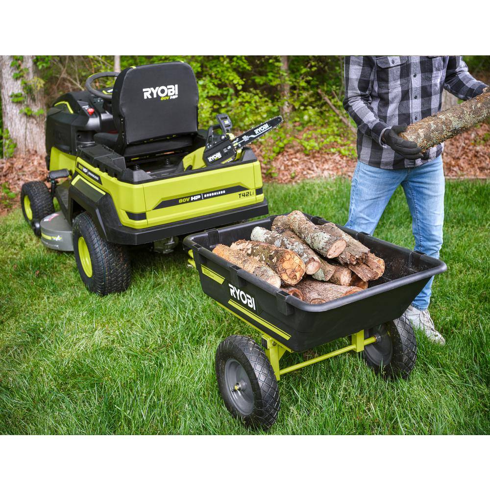 RYOBI 500 lb. 7.5 cu. ft. Tow-Behind Utility Dump Cart with Universal Hitch for Riding Mower Lawn Tractor  Zero Turn Mower ACRM025