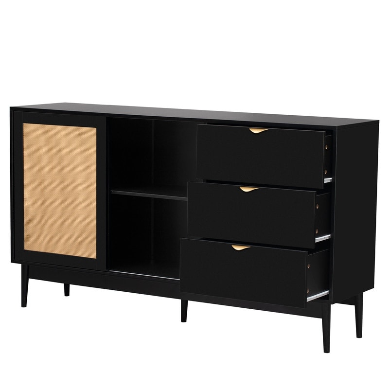 Modern Rattan Storage Sideboard Cabinet with Three Drawers