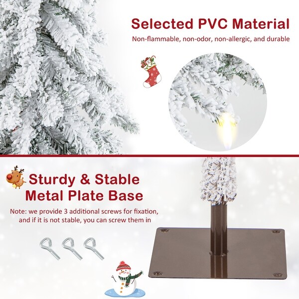 Gymax 6 FT PreLit Artificial Christmas Tree SnowFlocked Christmas