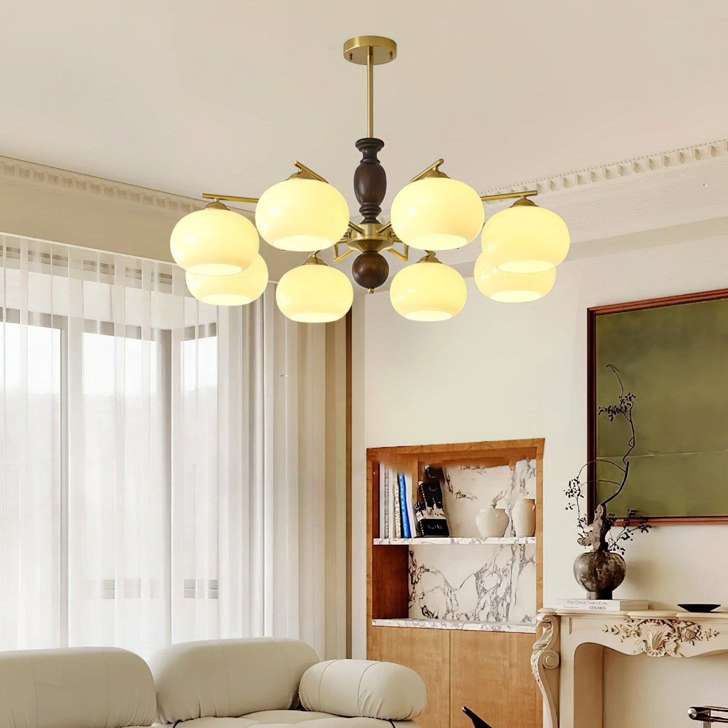 Walnut Beige Orb Chandelier