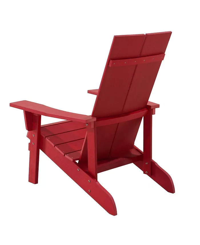 Simplie Fun Outdoor Plastic Wood Adirondack Chair Patio Chair for Deck Backyards Lawns Poolside and Beaches Weather Resistant and Waterproof Red