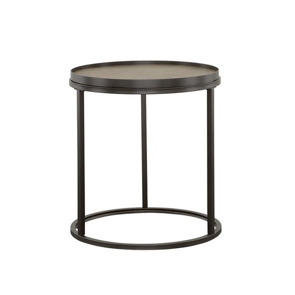 Round End Table in Weathered Elm and Gunmetal