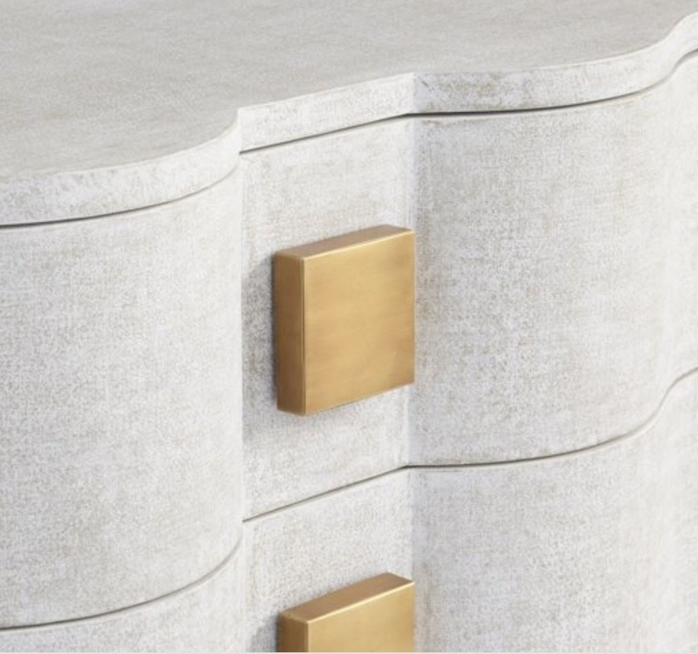 Linen Wrapped MidCentury Off White Accent Chest  Console Drawers Fabric Curved   Transitional   Accent Chests And Cabinets   by My Swanky Home  Houzz