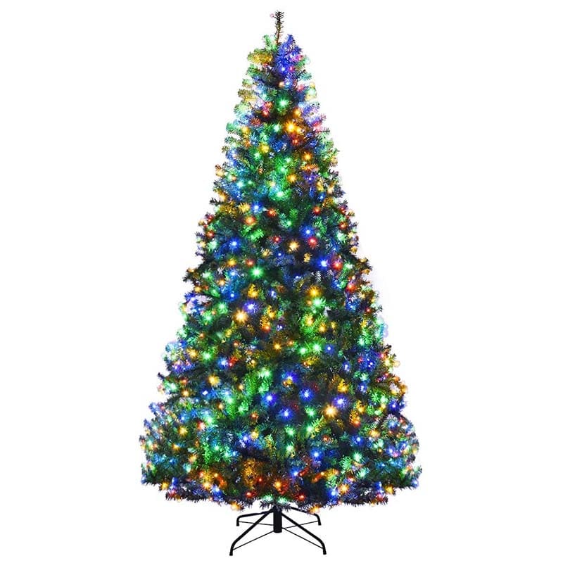 Premium Hinged Prelit Artificial Christmas Tree with Multi-Color LED Lights, 11 Lighting Modes, Metal Stand