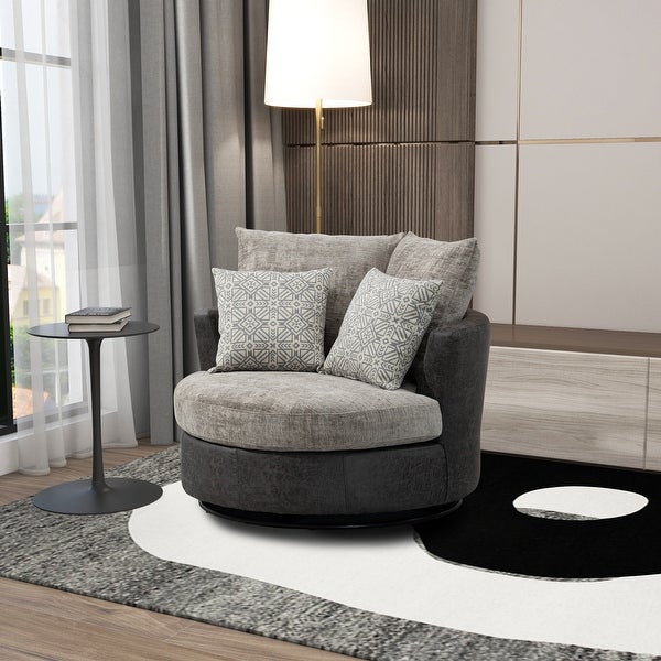 42.2W Swivel Accent Barrel Chair With 4 Pillows， Removable Seat Cushion and Backrest， Chenille Fabric Round Sofa