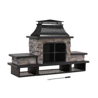 Sunjoy Maryland Bel Aire 48.03 in. Black Fireplace with Faux Stack Stone Finish 169490