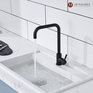 Mondawe High Arc Single Handle Deck Mount Standard Kitchen Faucet in Matte Black Stainless Steel AM-K128W-MB