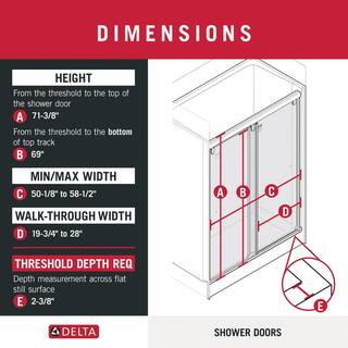 Delta Everly 60 x 71-12 in. Frameless Mod Soft-Close Sliding Shower Door in Nickel with 14 in. (6mm) Frosted Glass SD3442054