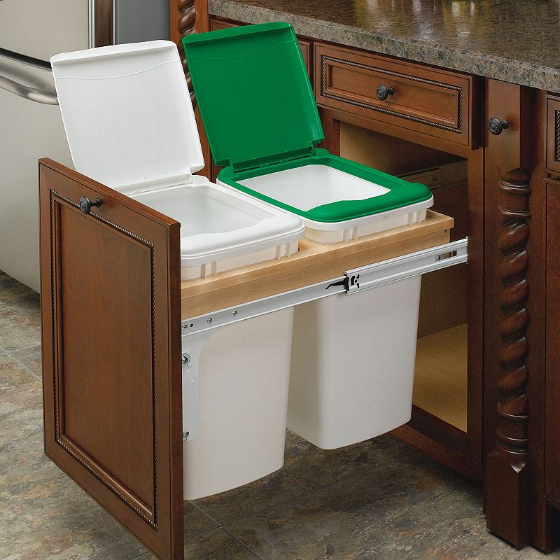 Rev-A-Shelf Double Pull Out Top Mount Trash Can 35 Quart， White， 4WCTM-18DM2