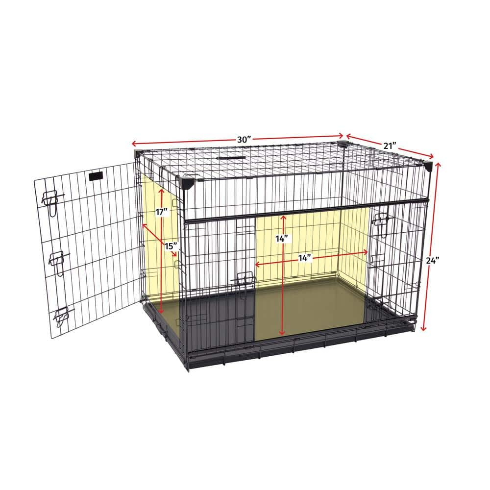 Lucky Dog 30 in. Sliding Double Door Dog Crate with Patented Corner Stabilizers, Removable Tray, Rubber Feet and Carrying Handle ZW 51530