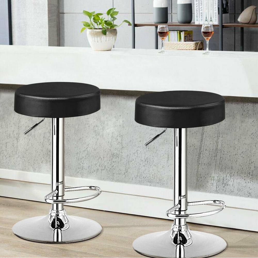 Boyel Living 2-Piece 34 in. Black PU Leather Adjustable Round Bar Stool Swivel Pub Chairs HYSN-66622BK-2