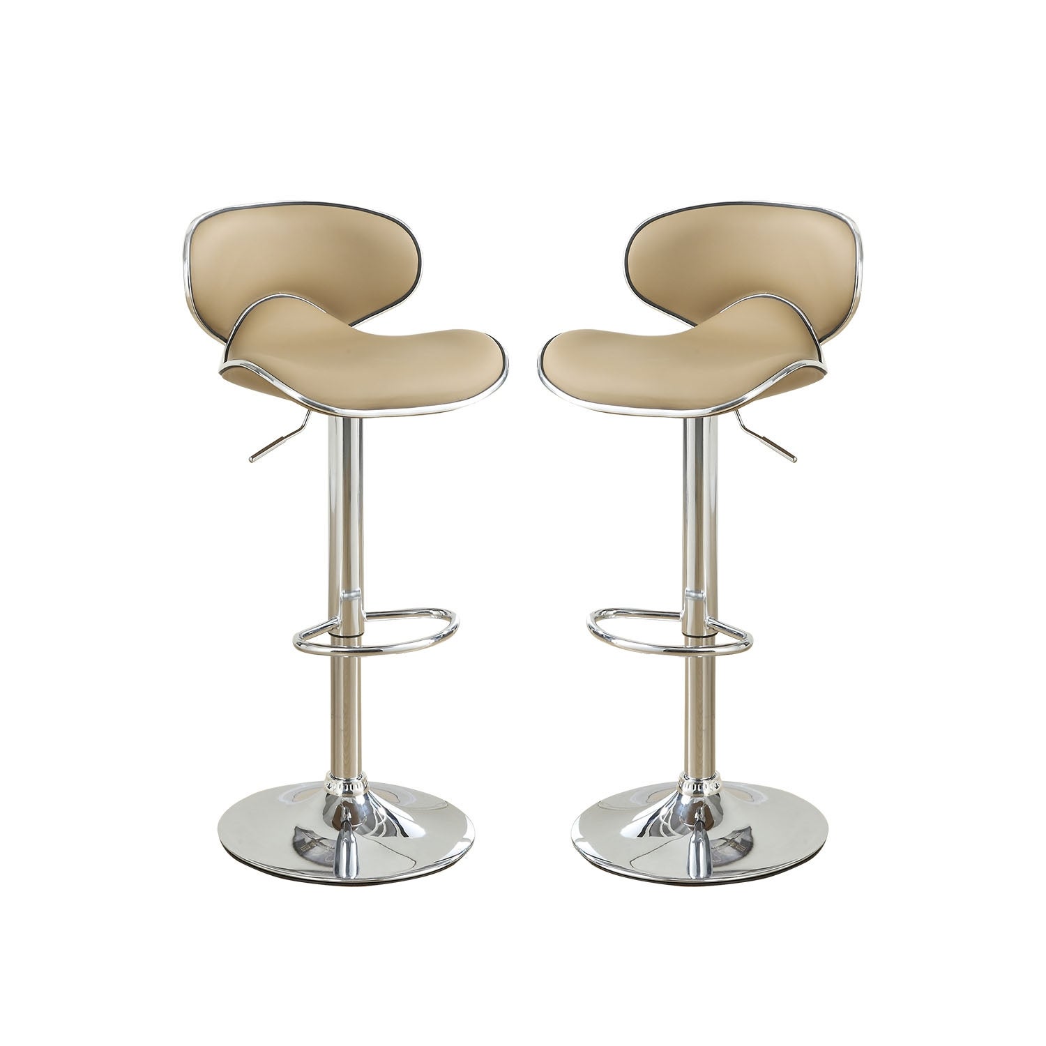 2 Set Adjustable Brown Faux Leather Bar Stools