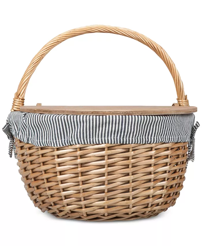 Picnic Time Country Navy and White Striped Picnic Basket