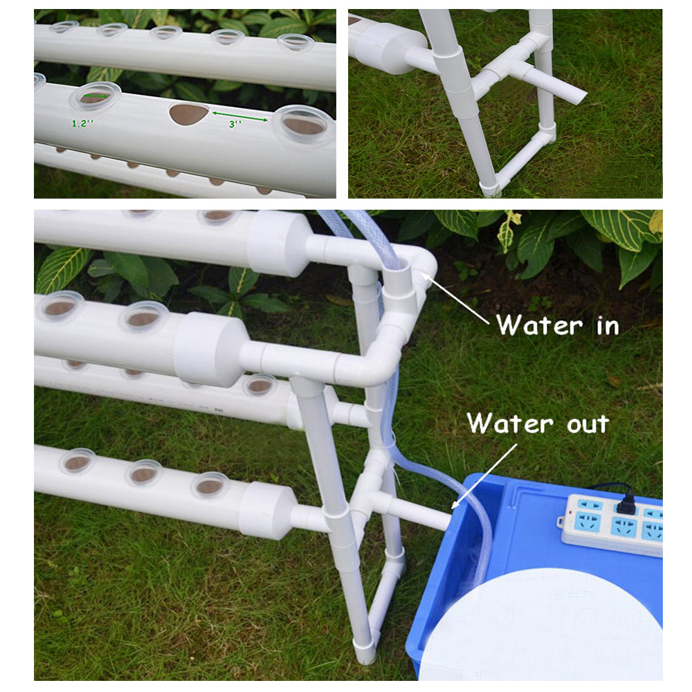 EQCOTWEA Hydroponic 36 Plant Site Grow Kit Pipeline Vegetable Planter PVC