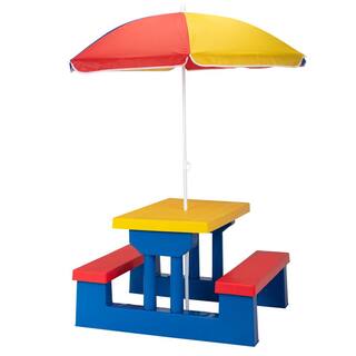 Afoxsos Kid Plastic Picnic Table Set Outdoor Children Patio Furniture Set for Backyard Garden with Umbrella HDMX2504