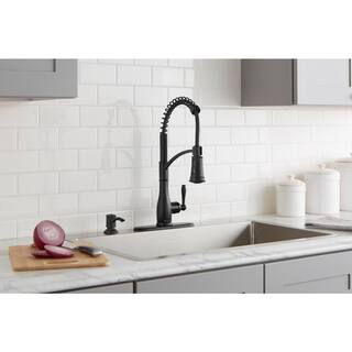 Glacier Bay Mandouri Single-Handle Spring Neck Pull-Down Sprayer Kitchen Faucet with Soap Dispenser in Matte Black HD67458-1310H