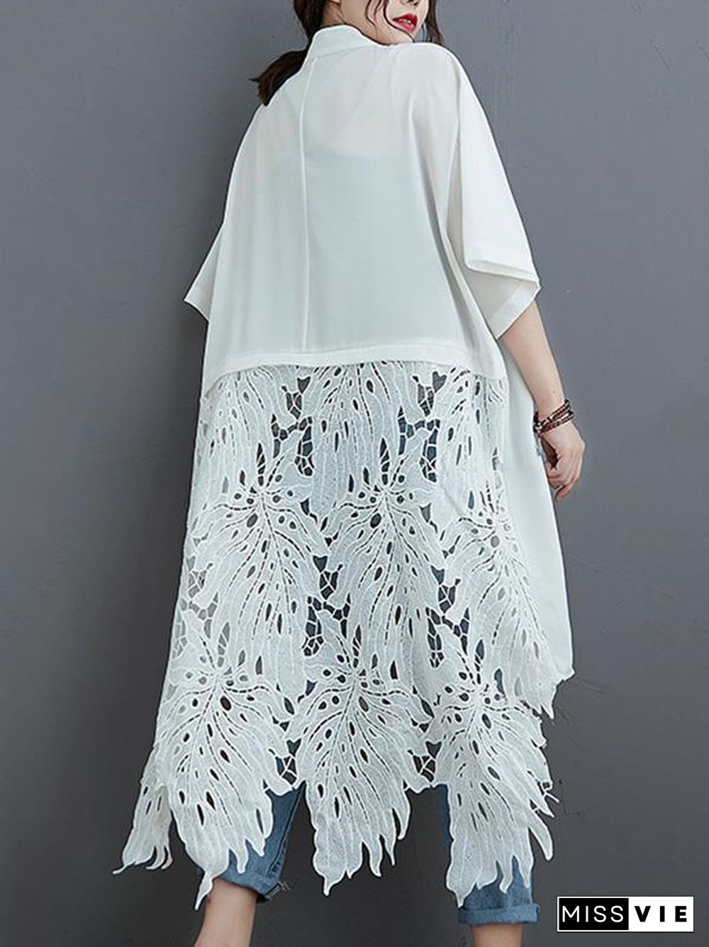 Loose Split-Joint Hollow Solid Long Blouse