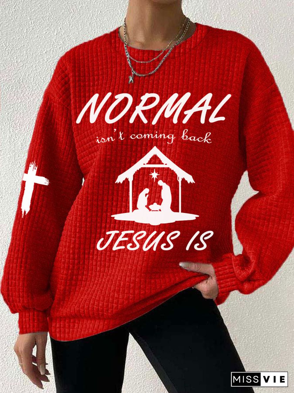 Women's Christmas Normal Isn't Coming Back Jesus Is Print Sweatshirt