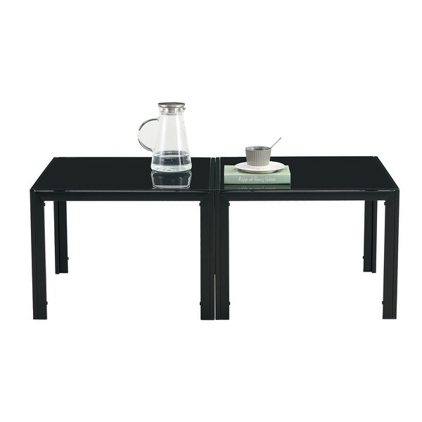 Coffee Table Set of 2，Square with Tempered Glass Finish