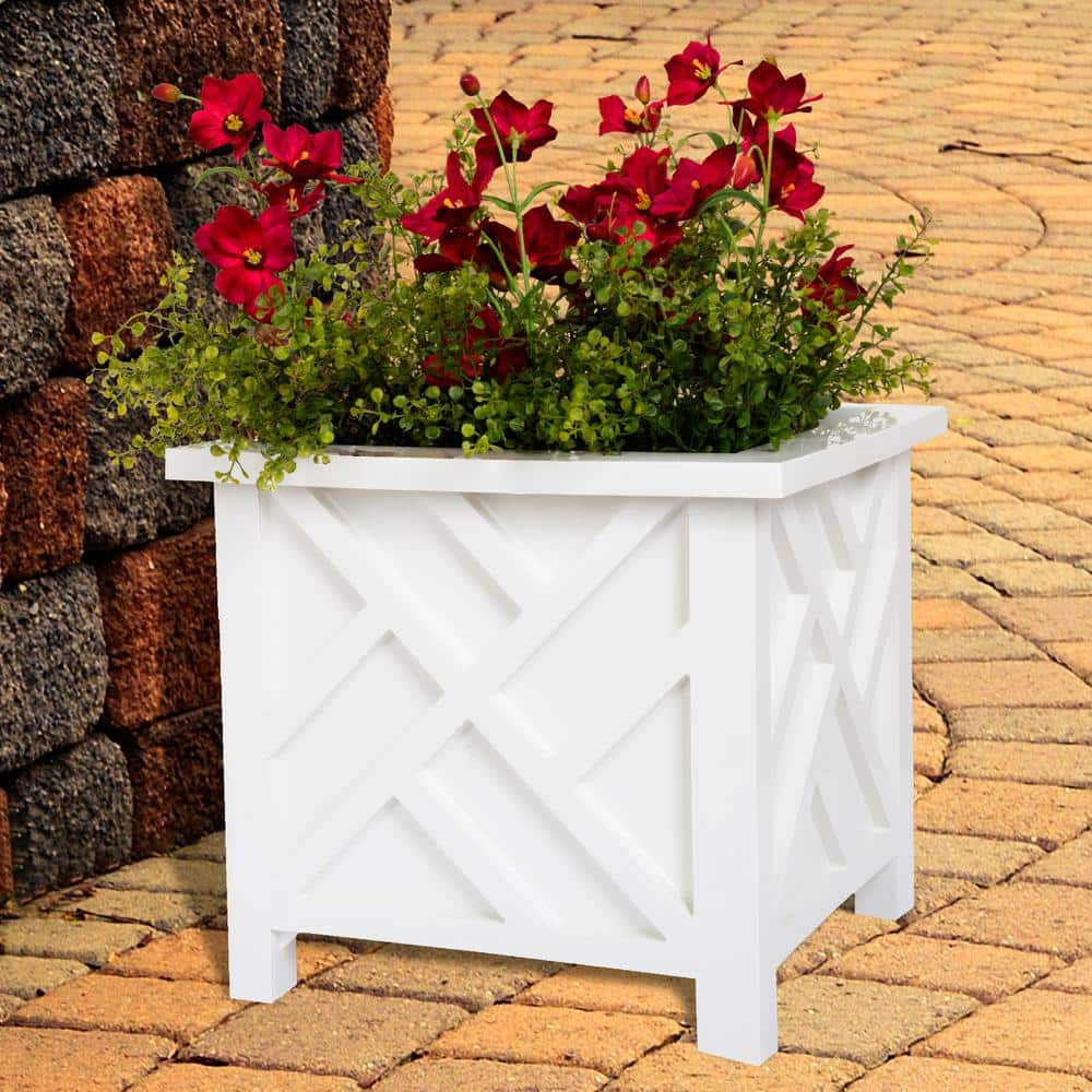 Pure Garden 14.75 in. x 14.75 in. White Plastic Garden Planter Box HW155051