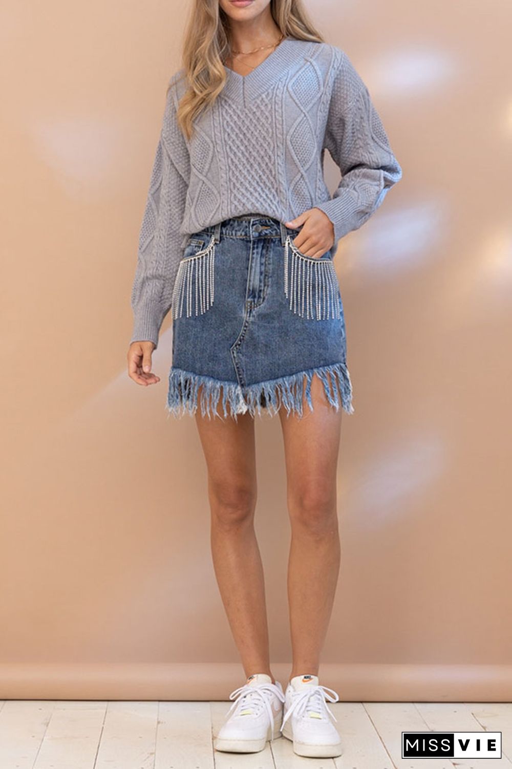 Rhinestone Tassle Denim Dress