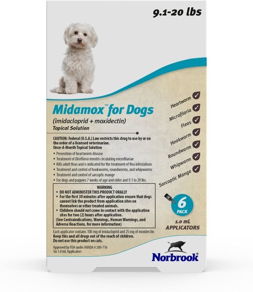 Midamox Topical Solution for Dogs， 9.1-20 lbs， (Teal Box)