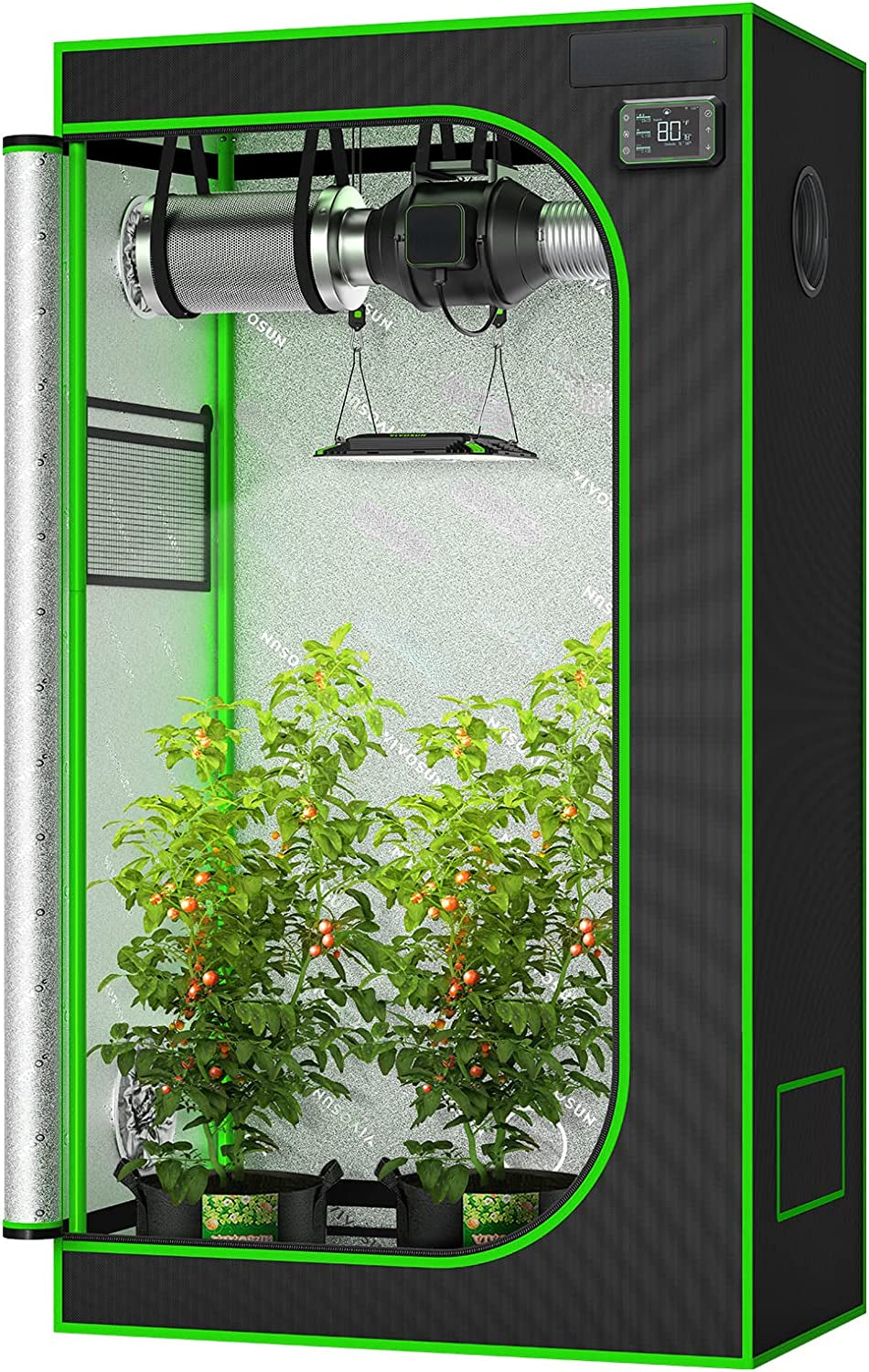 S326 36”x20”x63” Grow Tent  High Reflective Mylar with Observation  and Floor Tray for Hydroponics Indoor Plant for VS1000/VS2000