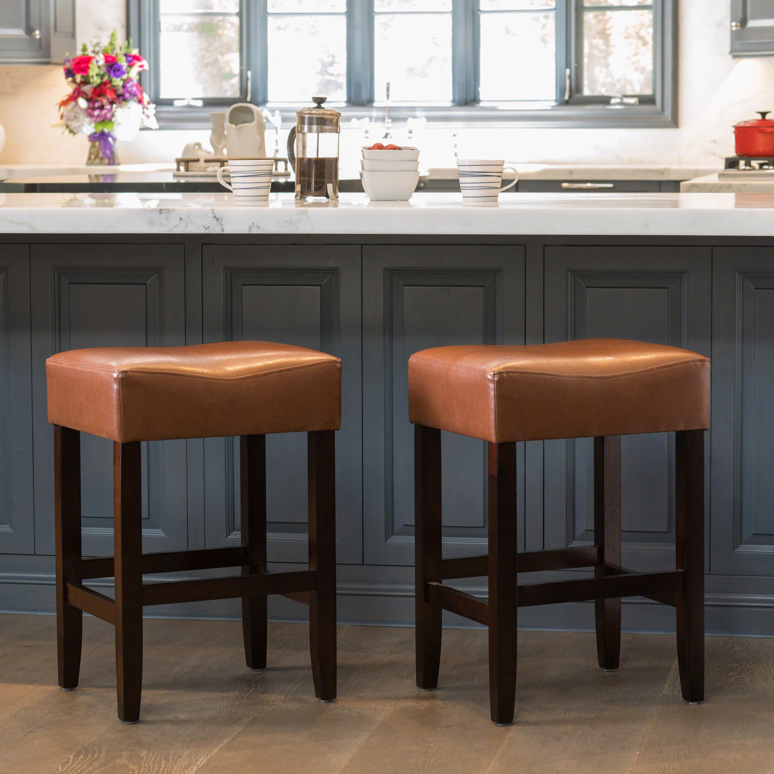 Duff 26-Inch Backless Leather Counter Stools (Set of 2)