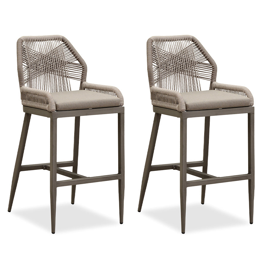 PURPLE LEAF Patio Sunbrella Bar Stools Set of 2  Rattan Bar Aluminum Bar Stool Outdoor Barstools with Back and Cushion for Garden Kitchen Island