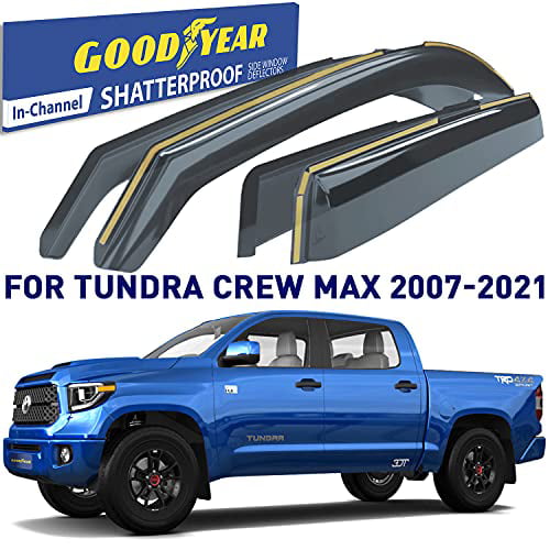 Goodyear Shatterproof in-Channel Window Deflectors for Trucks Toyota Tundra 2007-2021 CrewMax， Rain Guards， Window Visors for Cars， Vent Deflector， Truck Accessories， 4 pcs- GY003412LP