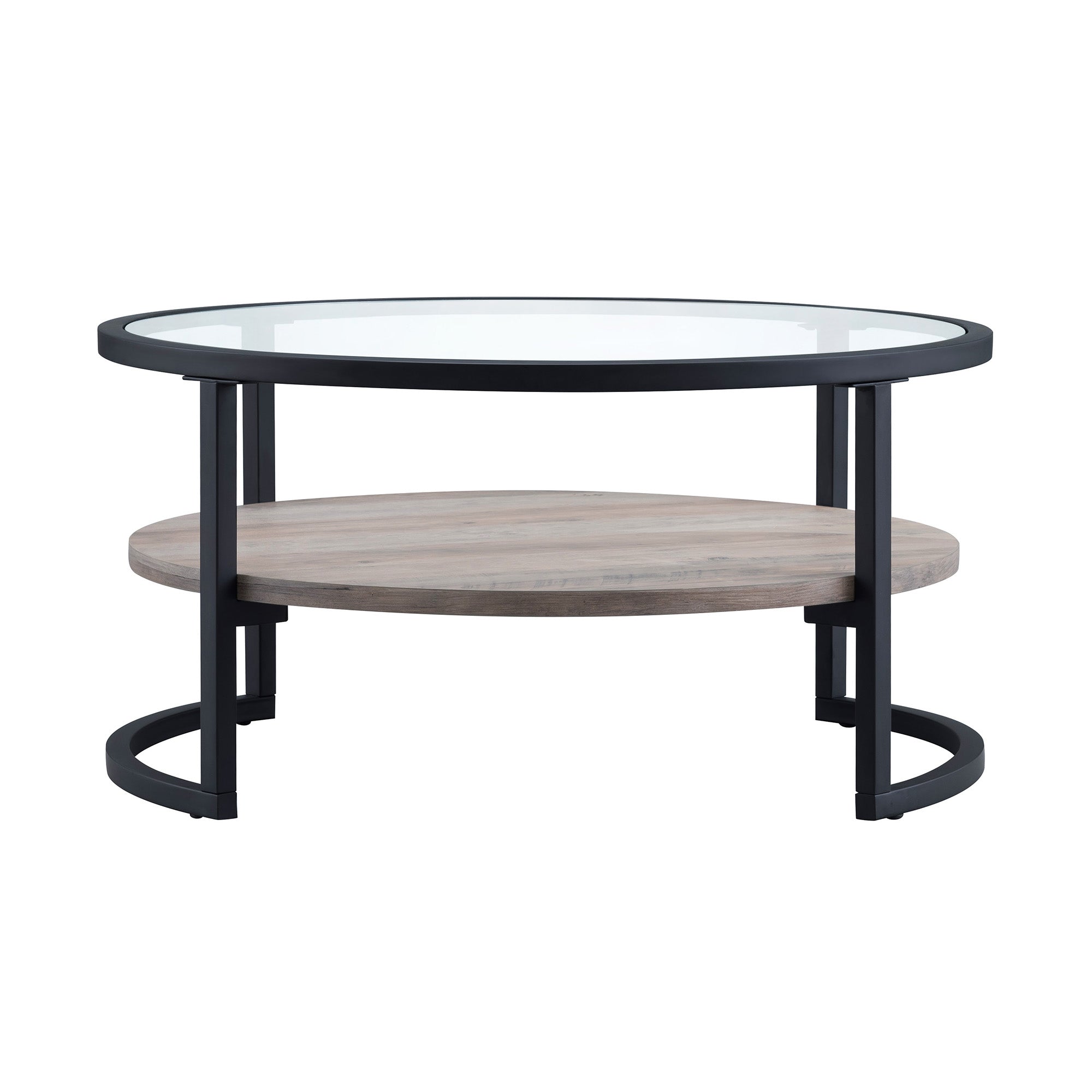 Evelyn&Zoe Modern Metal Round Coffee Table with Glass Top