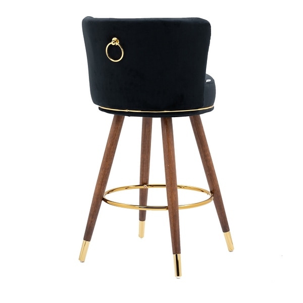 Set of 2 Counter Height Bar Stools with Solid Wood Legs， Fabric with a Fixed Height of 360 Degrees