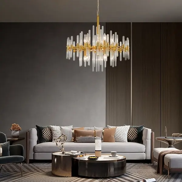 24 in. Gold Modern Crystal Chandelier 10-Light Drum Crystal Glass Chandelier Kitchen Island Pendant Lighting for Dining Room