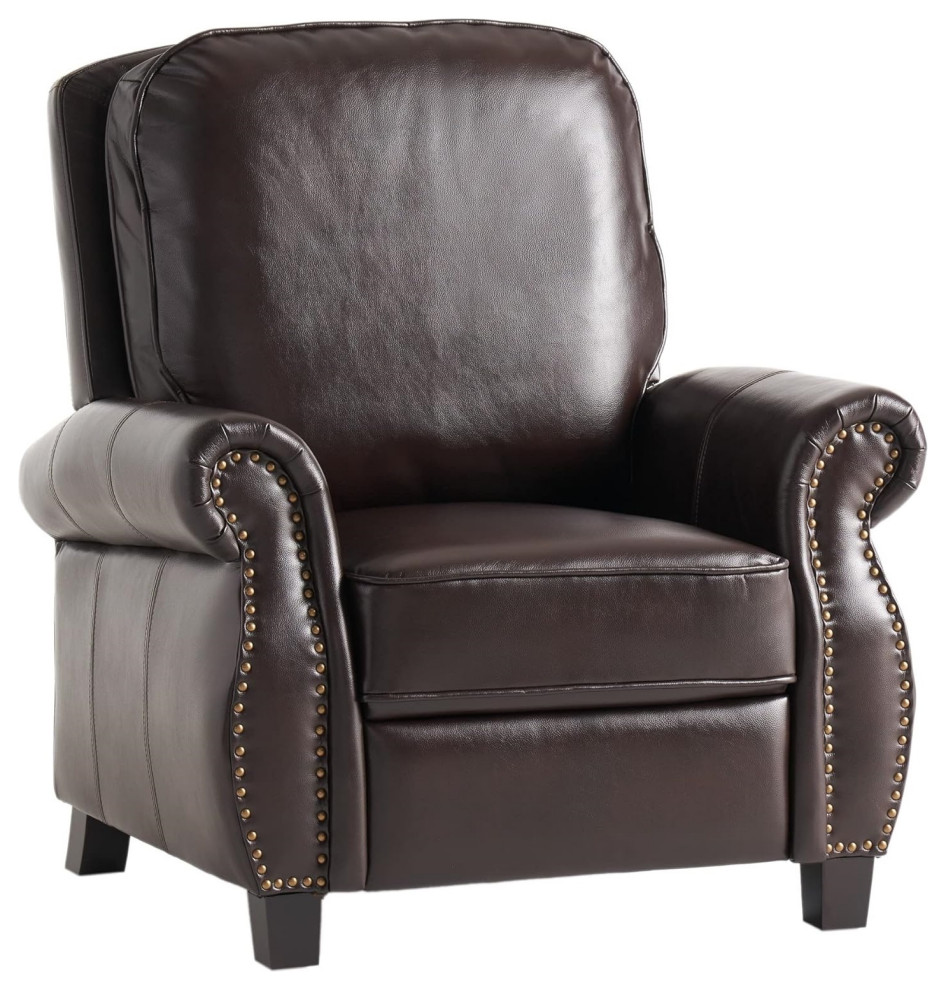 Traditional Recliner  Push Back Mechanism With Faux Leather Seat  Dark Brown   Transitional   Recliner Chairs   by Declusia  Houzz