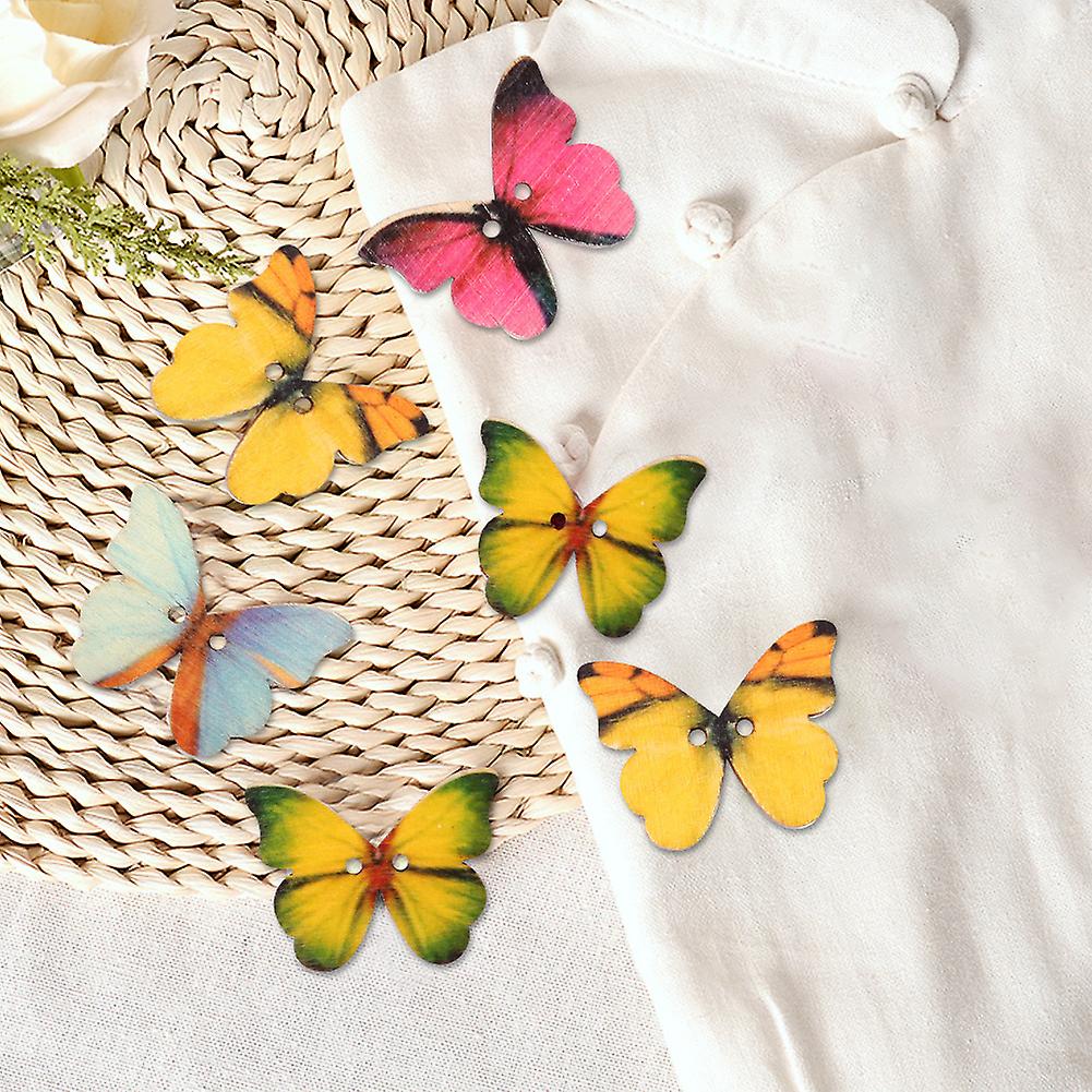 100pcs Wooden Buttons Butterfly Shaped Diy Crafts Sewing Supplies Scrapbooking Decor (21*27mm )