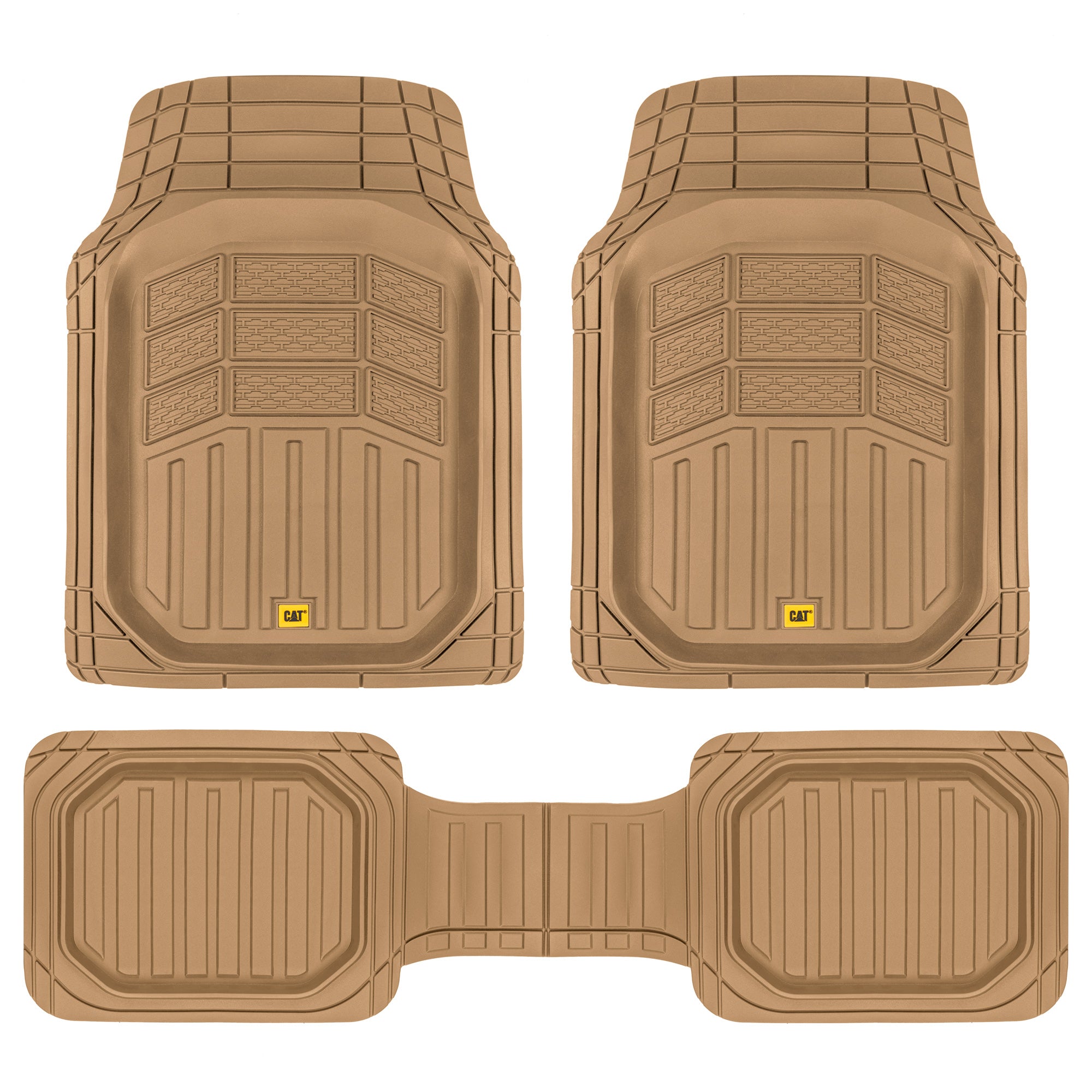 CAT CAMT-9013 (3-Piece) Deep Dish Rubber Truck Floor Mats， Trim To Fit for Car Truck SUV and Van， All Weather Total Protection Durable Liners Heavy Duty Odorless