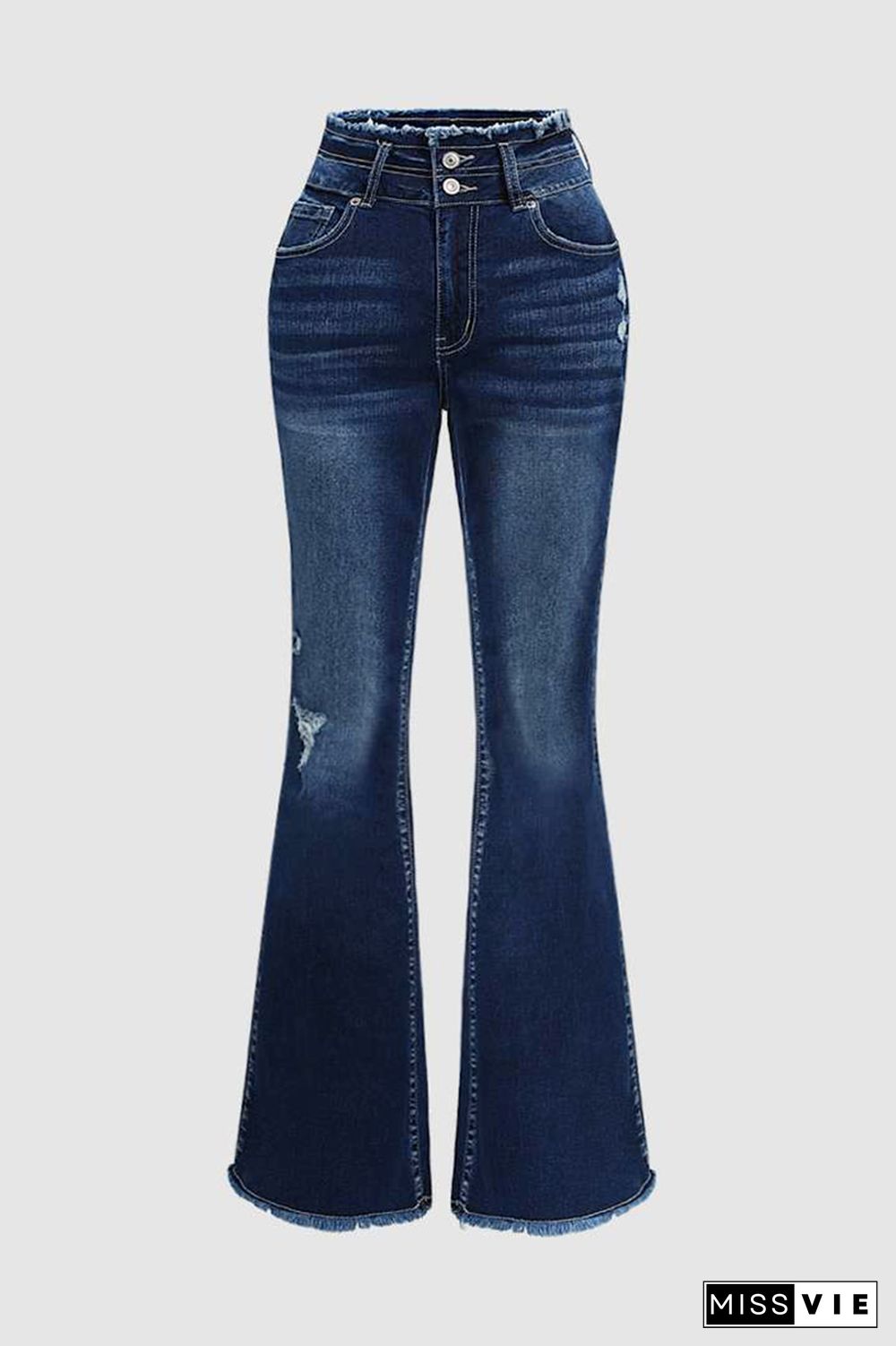 High Waist Button Flare Leg Jeans