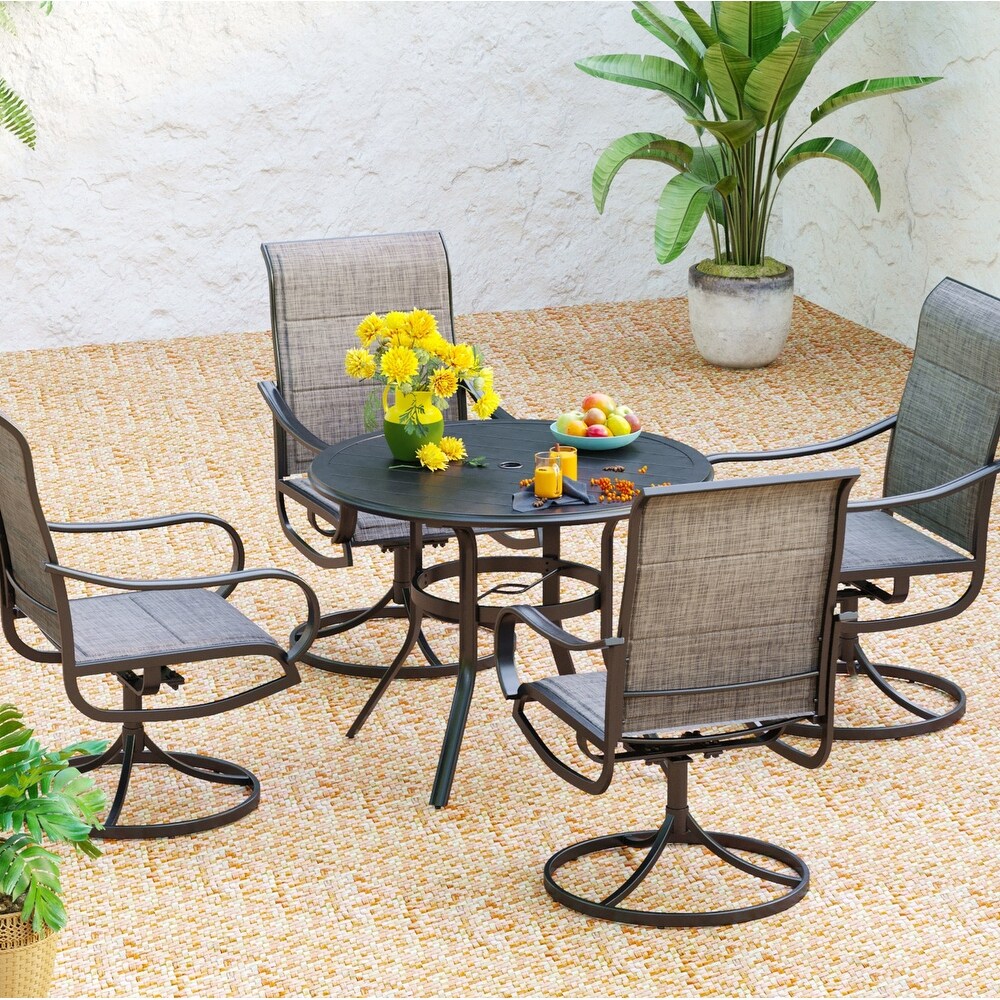 5 piece Round Patio Dining Set with Padded Sling Swivel Chairs