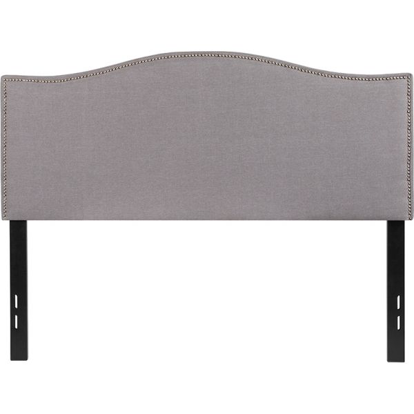 Lexington Upholstered Full Size Headboard with Accent Nail Trim in Light Gray Fabric