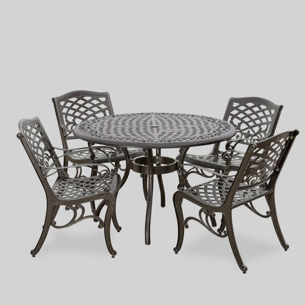 Hallandale Sarasota 5pc Cast Aluminum Patio Dining Set Bronze Christopher Knight Home