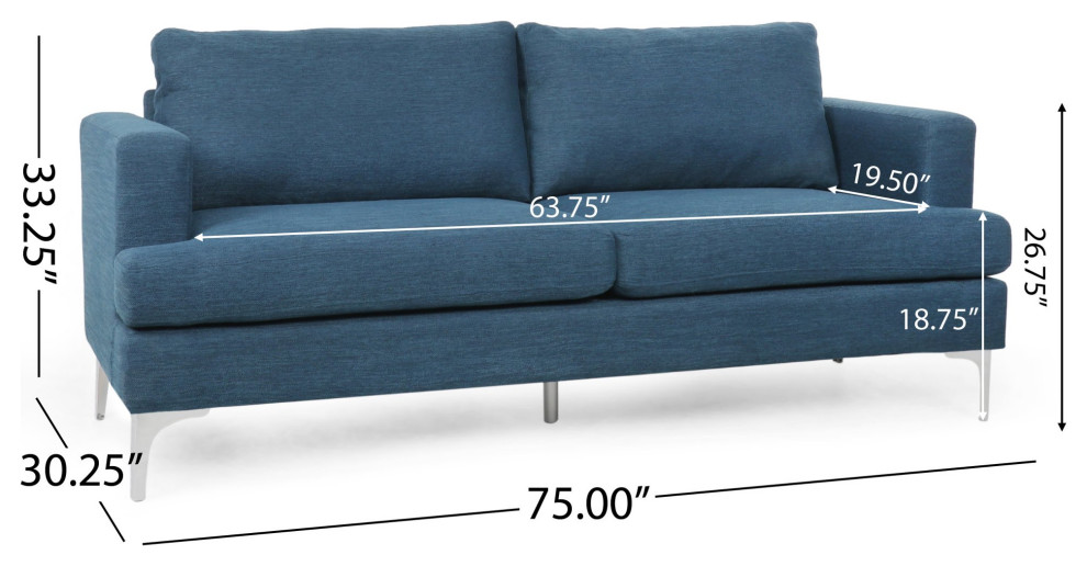 Elegant Sofa  Silver Legs With Oversized Padded Seat  ampSquare Arms   Midcentury   Sofas   by Decorn  Houzz