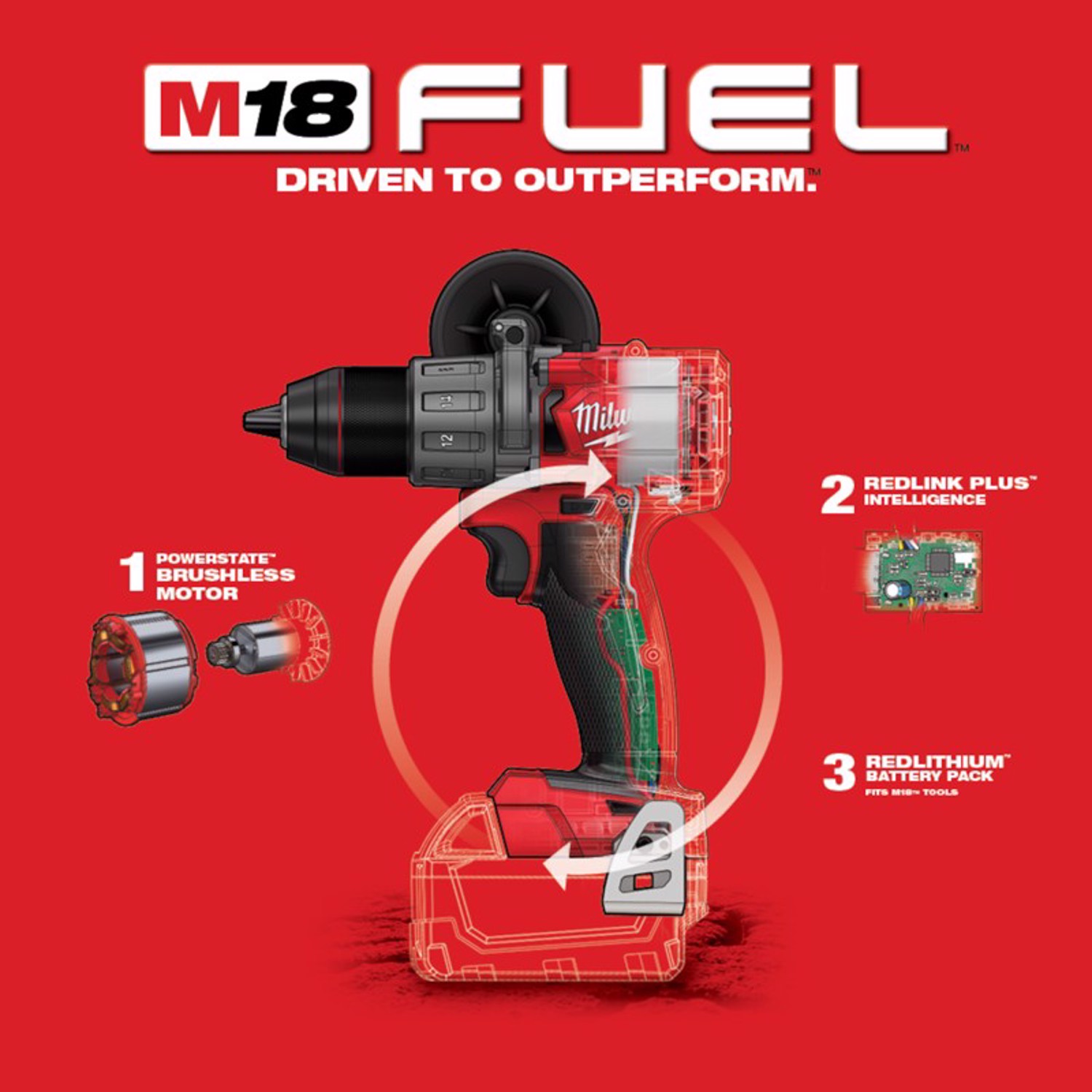 MW M18 FUEL 18 V 1/2 in. Brushless Cordless Drill Tool Only