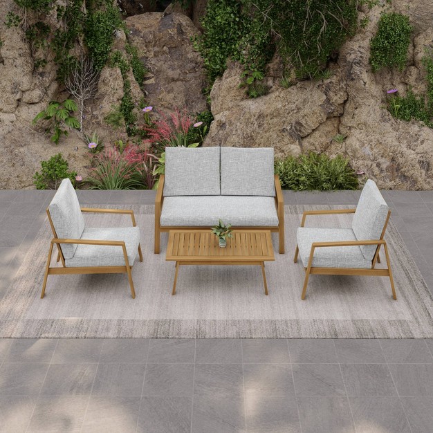 Saman 4pc Fsc Wood Patio Set With Cushions Gray Dukap