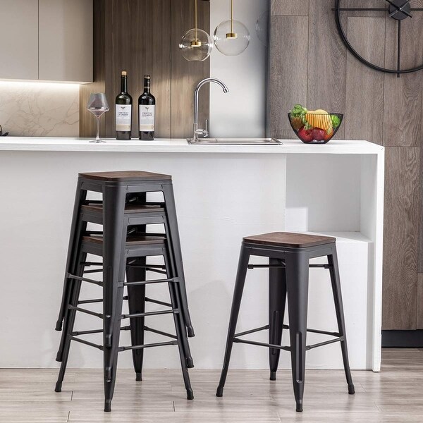 Andeworld Bar Stools 24 Inches ，Backless Bar Stools Set of 4