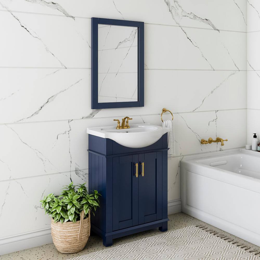 Fresca Hudson 24 in. W x 17 in. D x 35 in. H Bathroom Vanity in Royal Blue with White Ceramic Vanity Top with White Basin FVNHD0102RBL-CMB