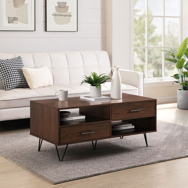 Croft Dark Walnut Two-Drawer Coffee Table with Hairpin Legs