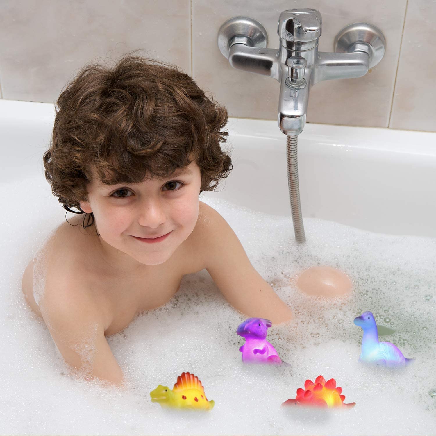 Bath Toys for Kids， Light up Dinosaur Baby Bath Toys， Bathtub Shower Pool for Toddler， Toys for Boys Girls 1 2 3 Years